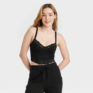 Colsie Black Corset Tie Back Eyelet Top Size Small